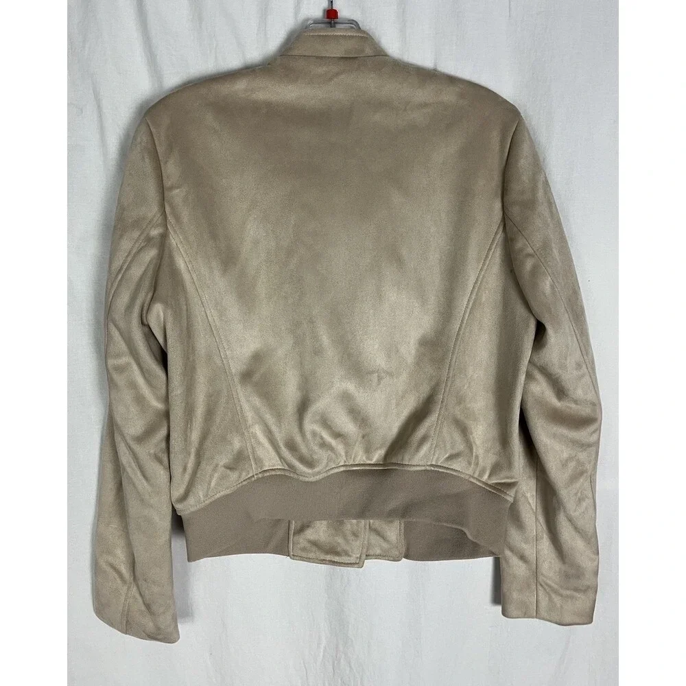 Banana Republic Size‎ M Faux Suede Moto Bomber Jacket Tan Asymmetrical Zipper
